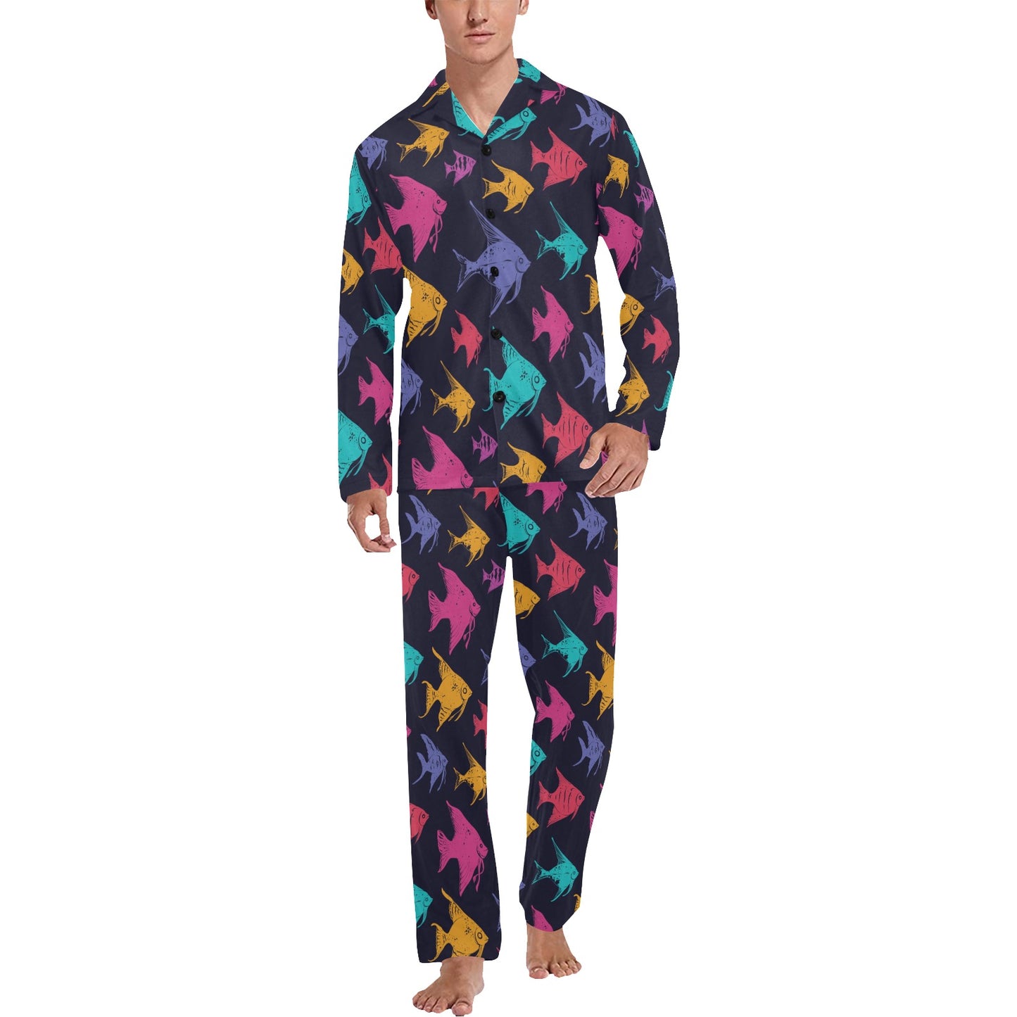 Angelfish Colorful Pattern Print Design 03 Men's Long Pajama Set