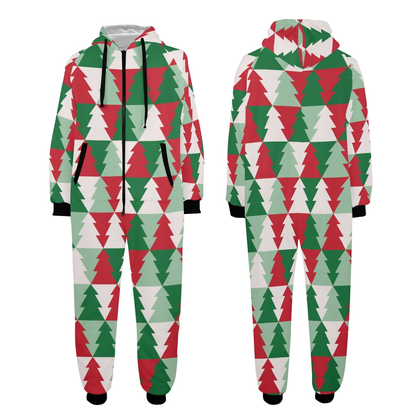 Christmas Tree Pattern Print Design 01 Hooded Fleece Onesie Pajama Jumpsuit