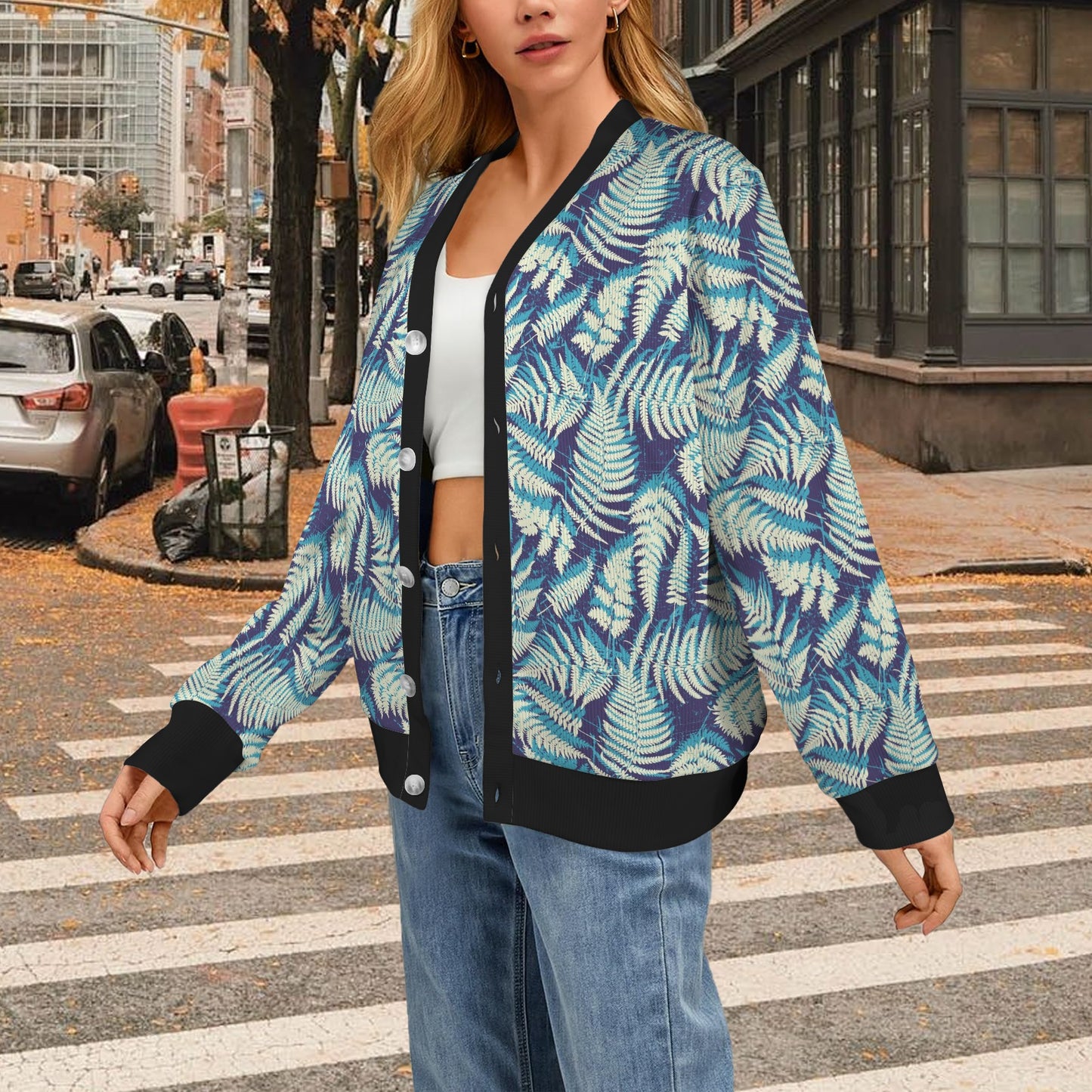 Fern Leave Summer Print Pattern Women's Cardigan