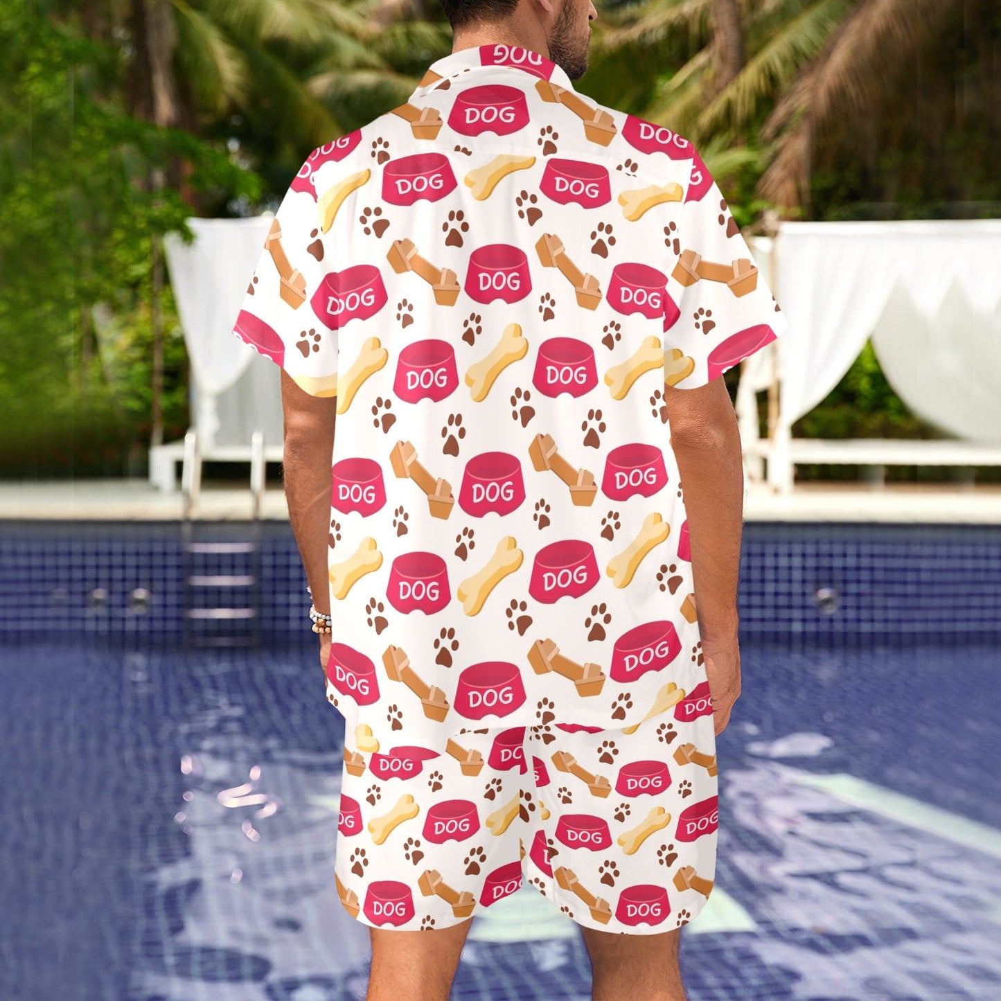 Dog paw bone Design Print Pattern JJ0119 Men's Beach Shirt and Shorts Set