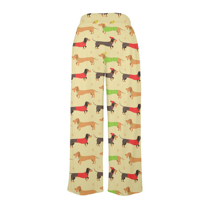 Dachshund Pattern Print Design 06 Women's Wide Leg Lounge Pants