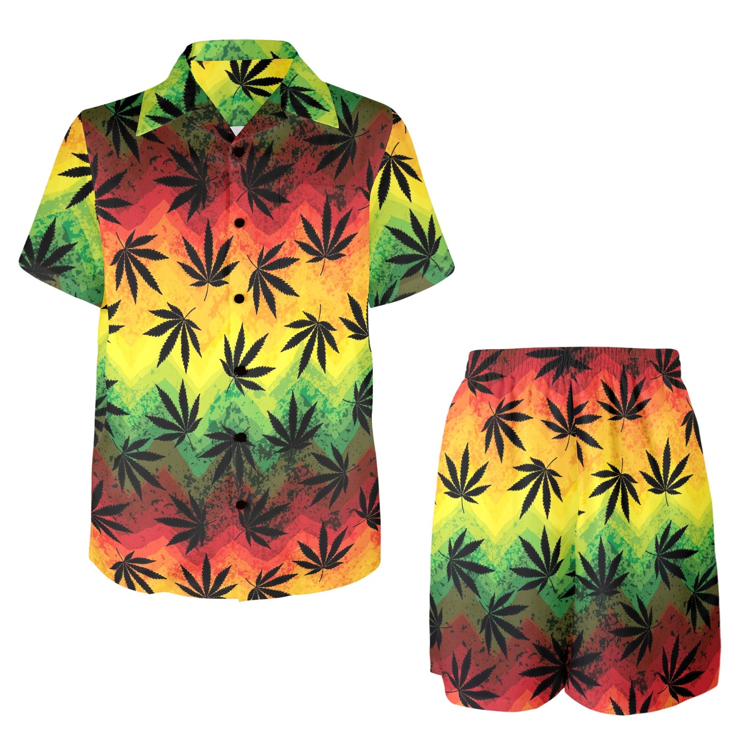 Rasta Pattern Print Design A02 Men's Beach Shirt and Shorts Set