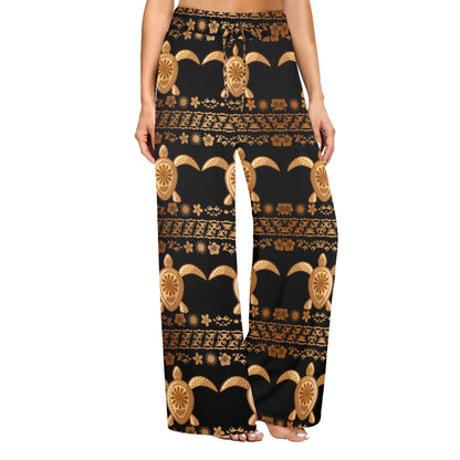 Tribal Sea turtle Polynesian Hawaiian Women's Wide Leg Lounge Pants