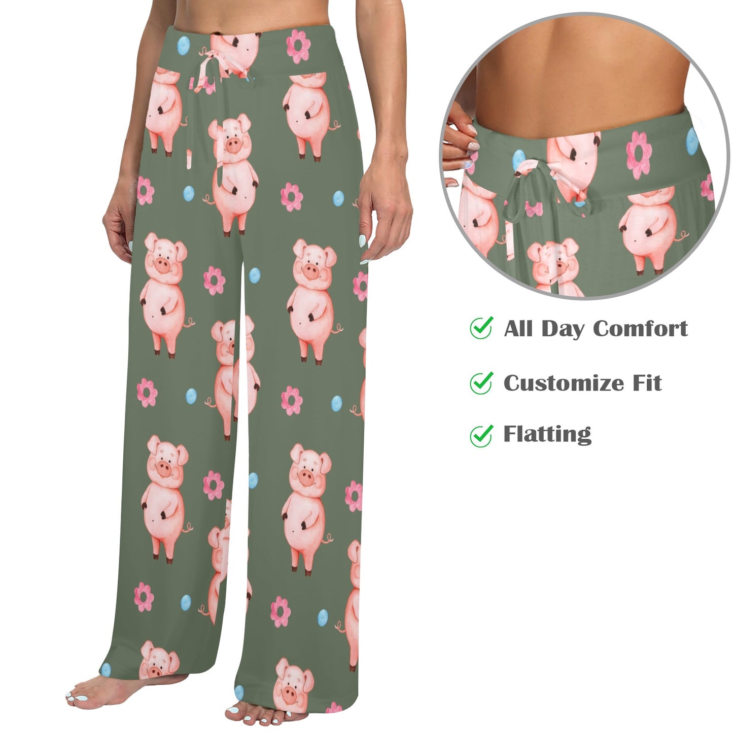 Pig Pattern Print Design 03 Women's Wide Leg Lounge Pants