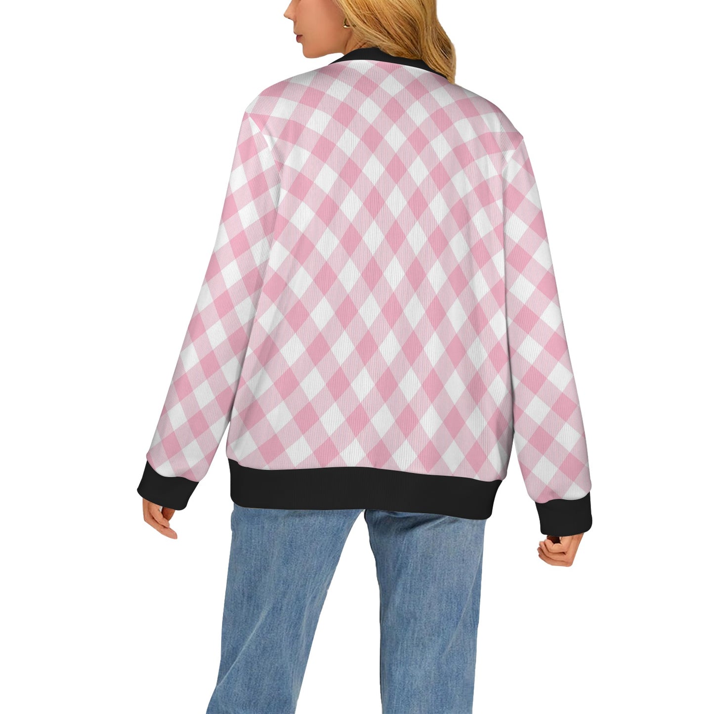 Gingham Pink Pattern Print Design 02 Women's Cardigan