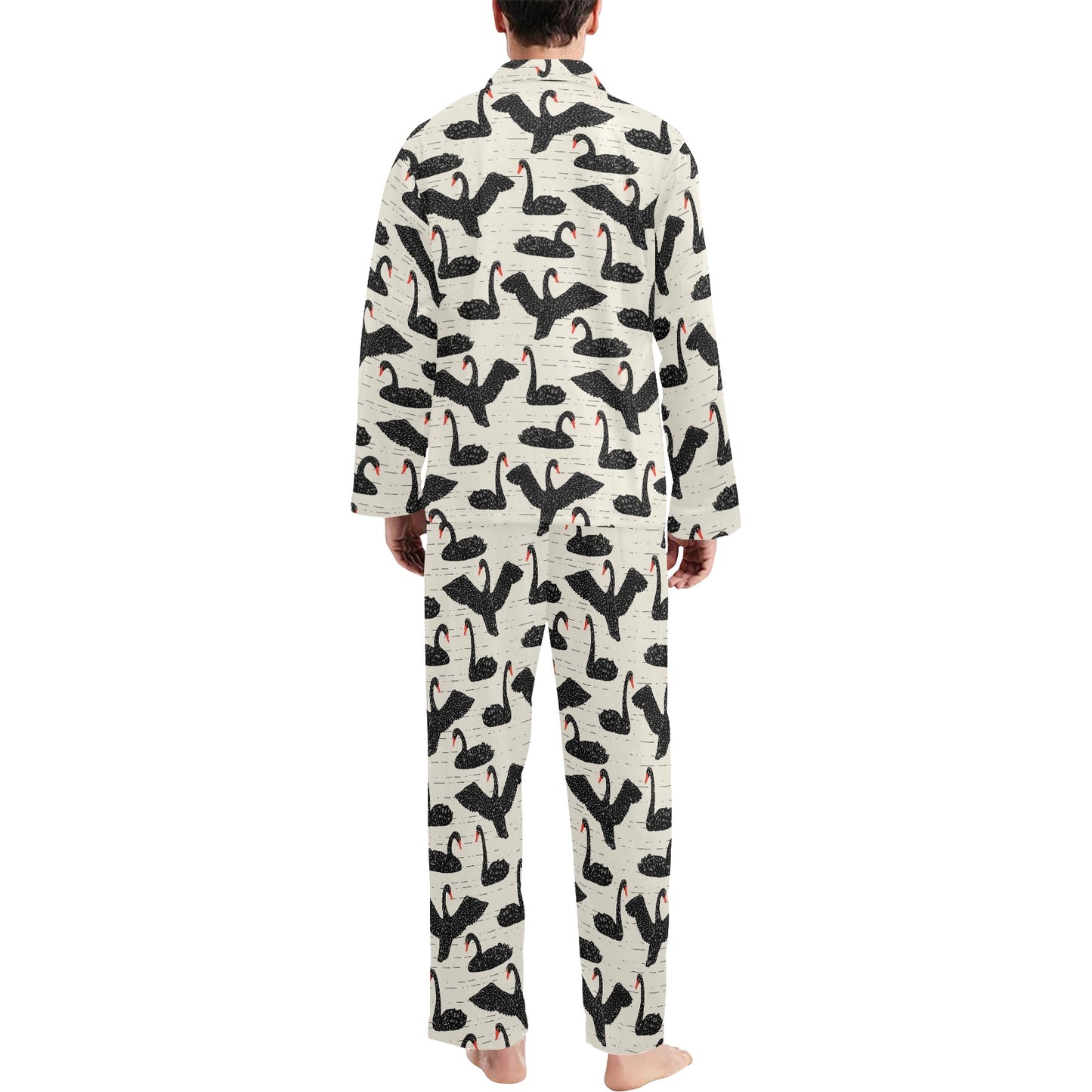 Swan Print Design LKS402 Men's Long Pajama Set
