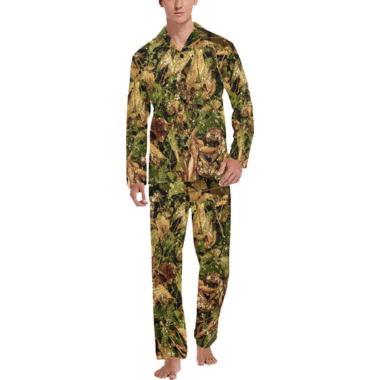 Camo Realistic Tree Forest Texture Print Men's Long Pajama Set
