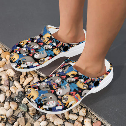 Sloth Cartoon Design Themed Print Unisex Clogs Shoes