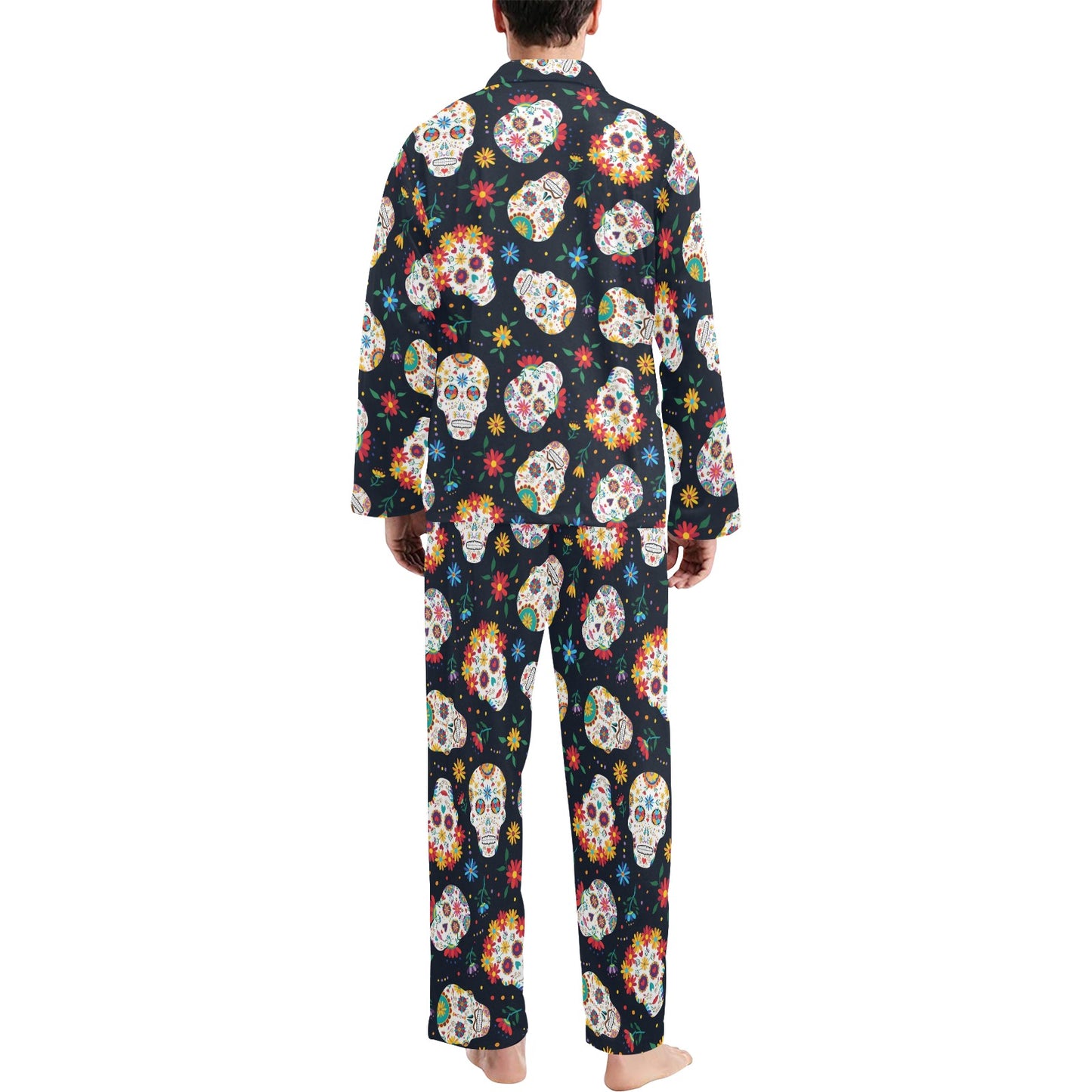 Sugar Skull Print Design LKS305 Men's Long Pajama Set