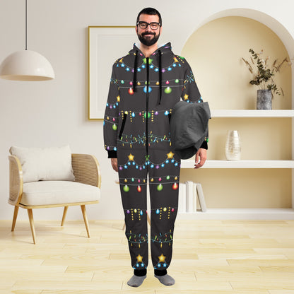 Christmas Light Pattern Print Design 01 Hooded Fleece Onesie Pajama Jumpsuit