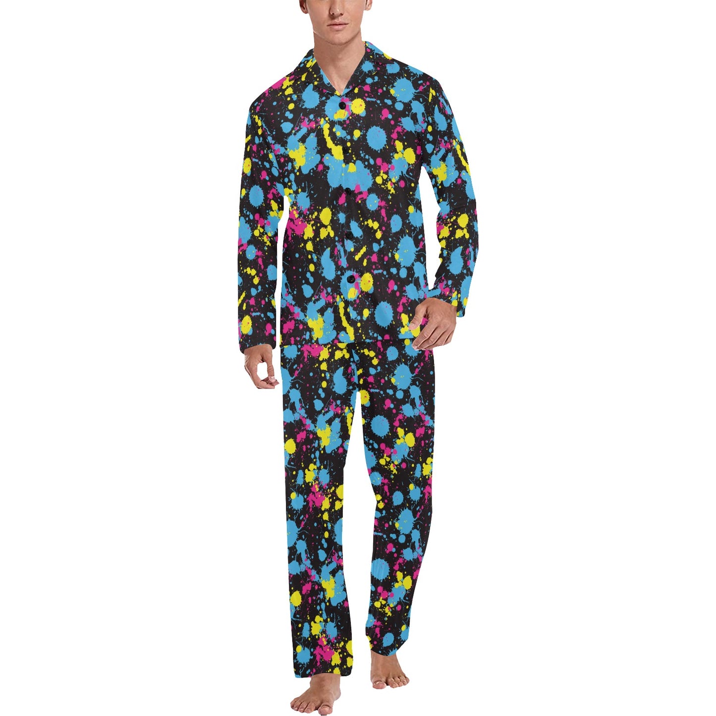 Splatter Colorful Print Design LKS301 Men's Long Pajama Set