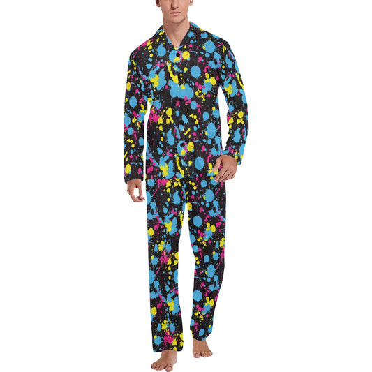 Splatter Colorful Print Design LKS301 Men's Long Pajama Set