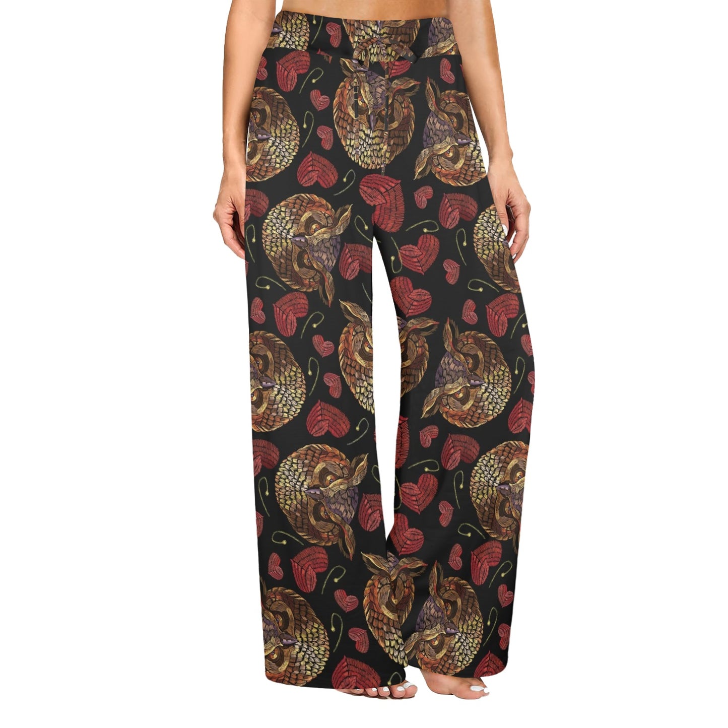 Owl Pattern Print Design A08 Women's Wide Leg Lounge Pants