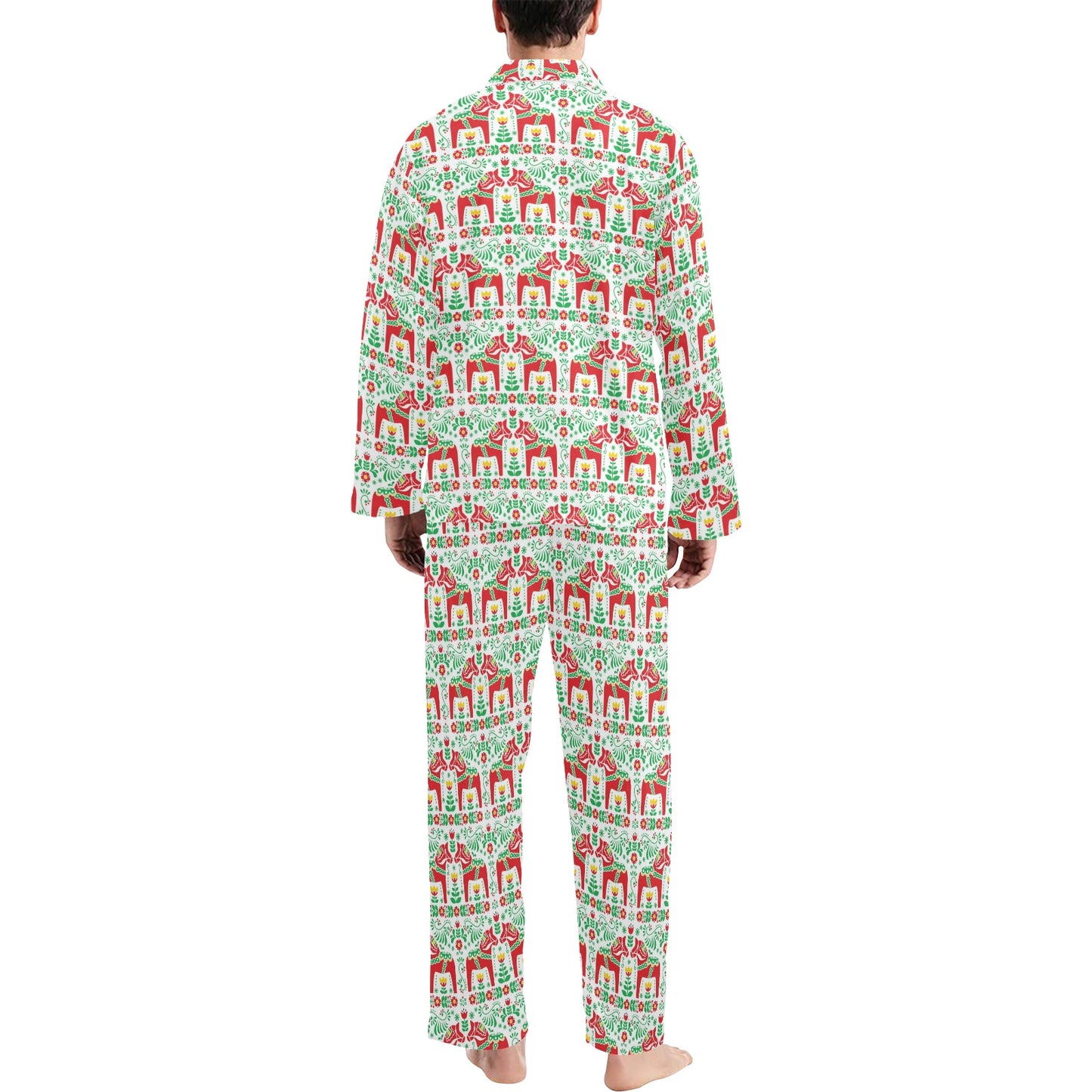 Swedish Dala Style Pattern Men's Long Pajama Set