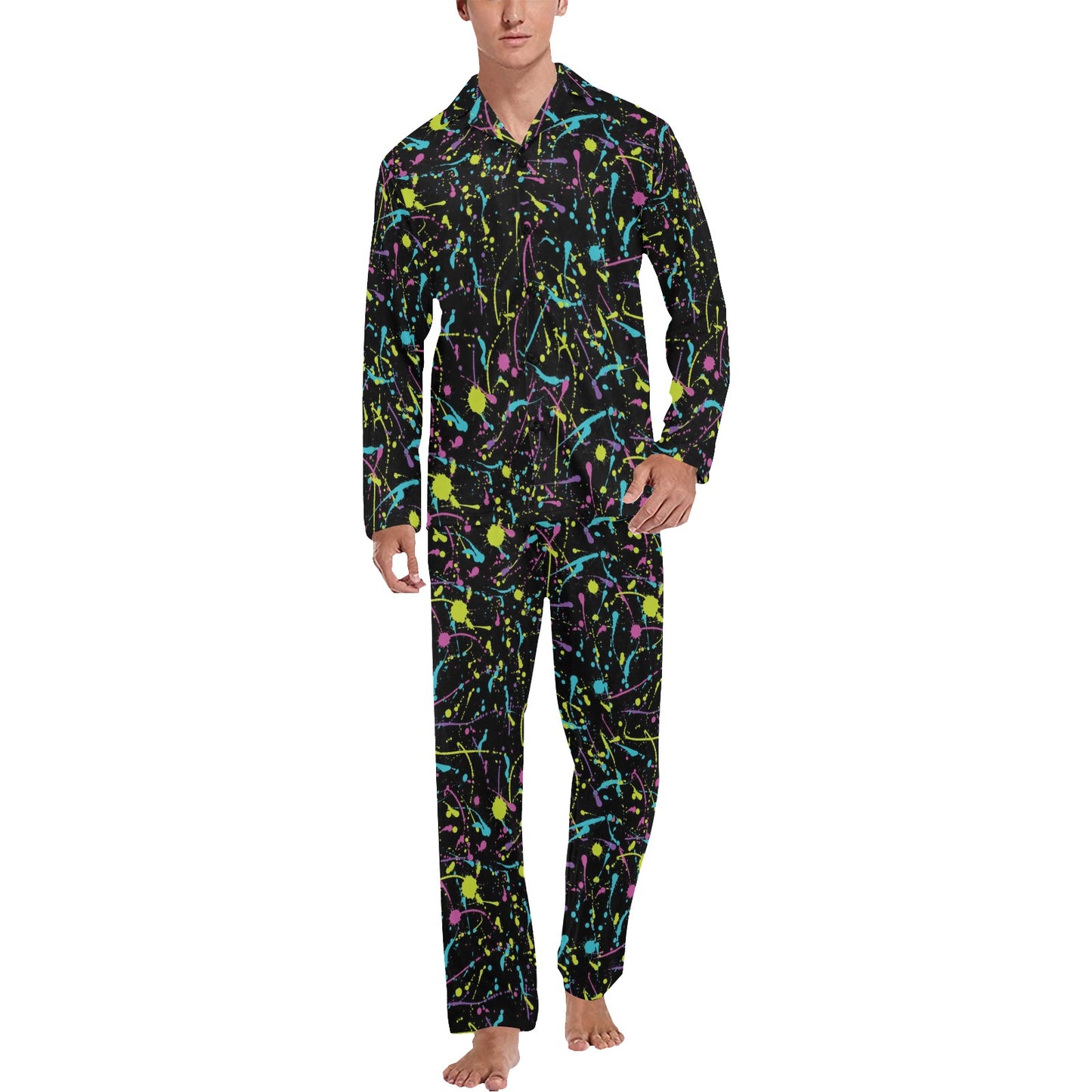 Splatter Multicolor Print Design LKS302 Men's Long Pajama Set
