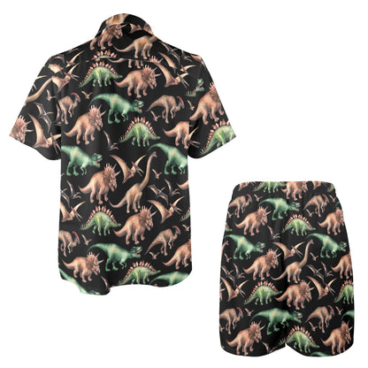 Dinosaur Print Pattern Men's Beach Shirt and Shorts Set