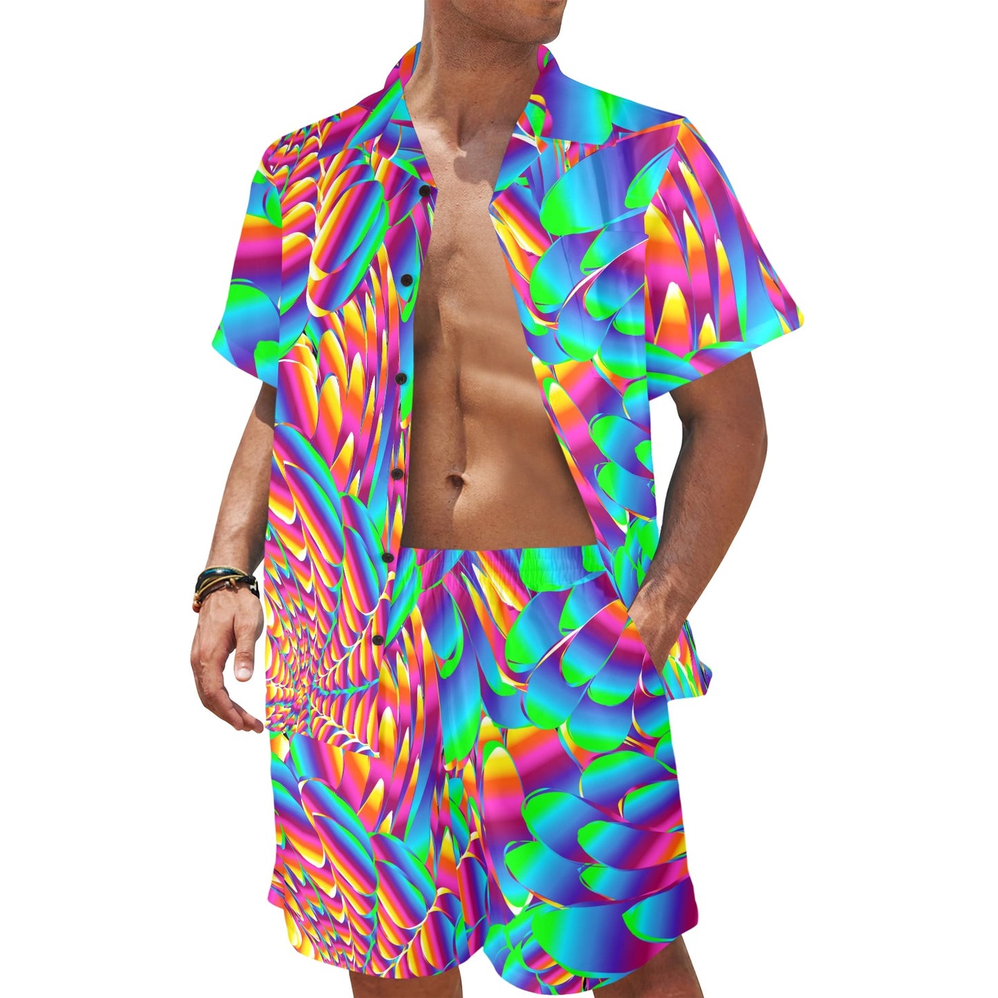 Psychedelic Trippy Pattern Men's Beach Shirt and Shorts Set