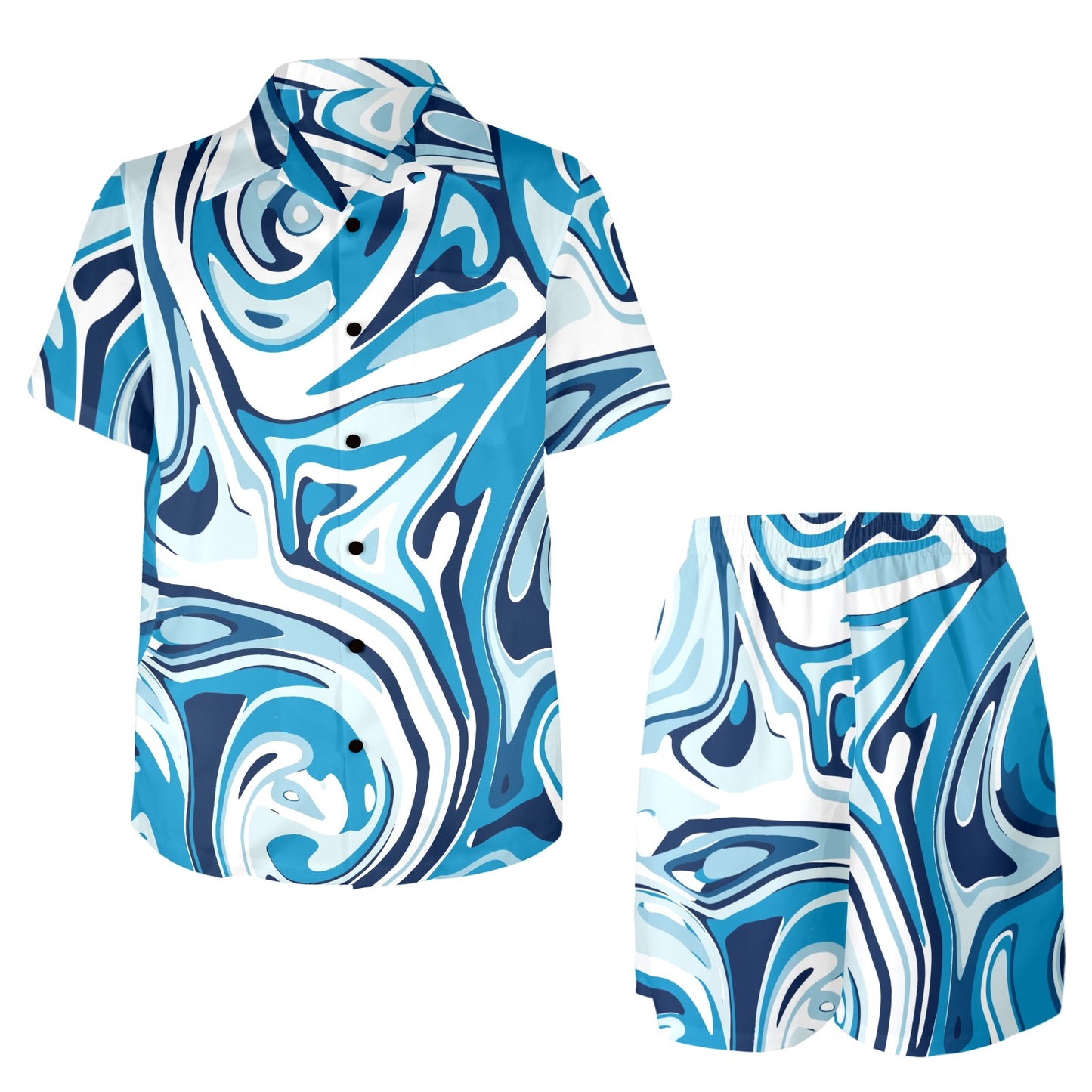Liquid Pattern Print Design 05 Men's Beach Shirt and Shorts Set