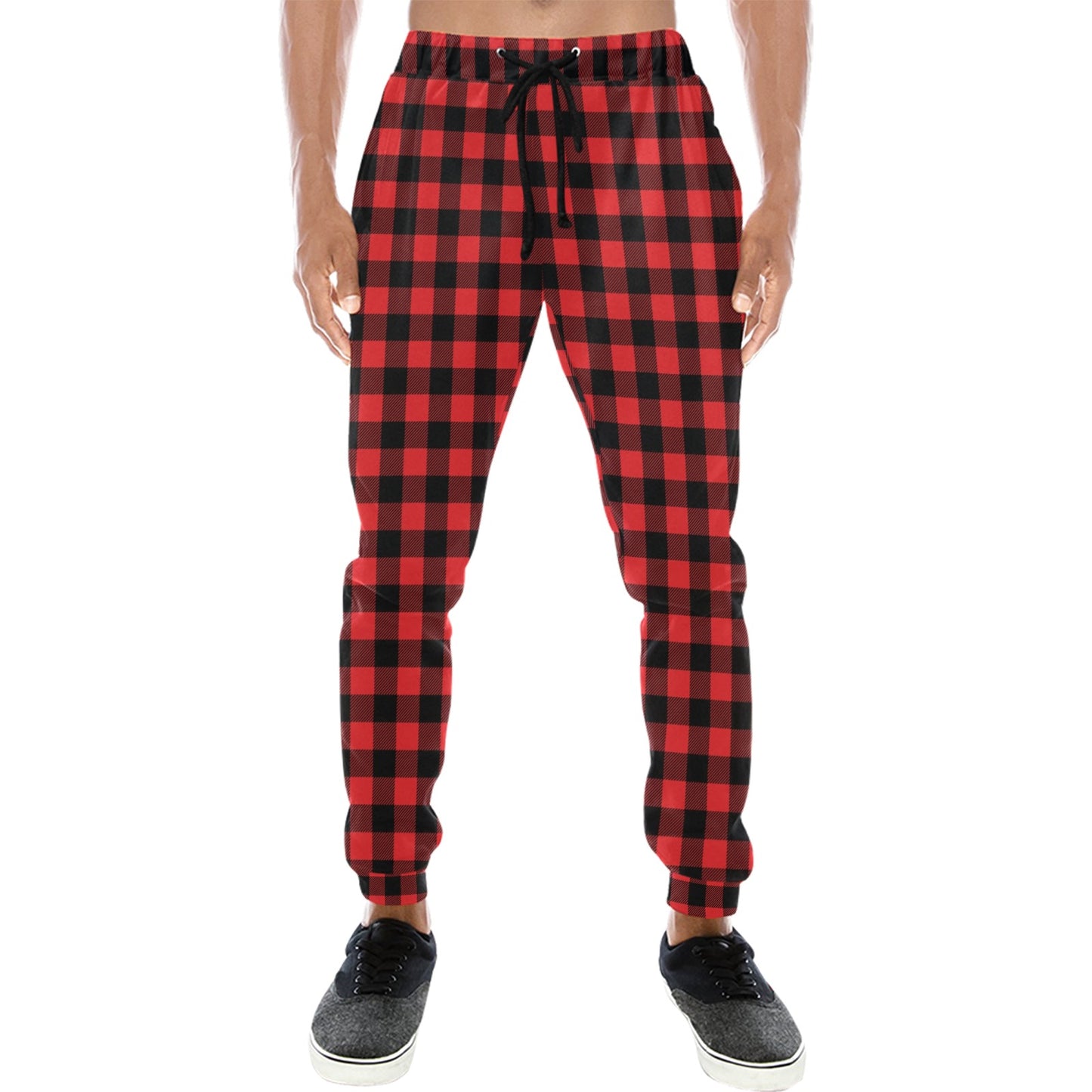 Red Black Buffalo Tartan Plaid Pattern Men's Sweatpants