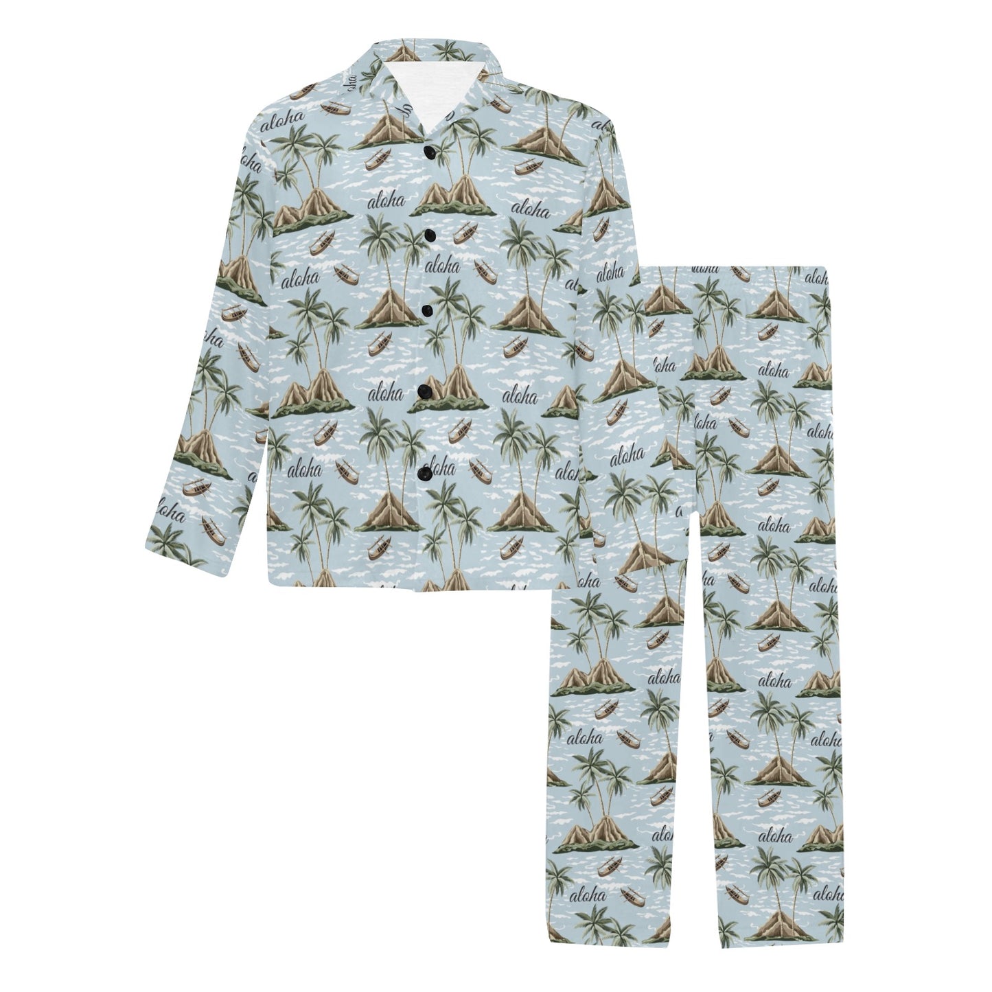 Aloha Hawaii island Design Themed Print Men's Long Pajama Set