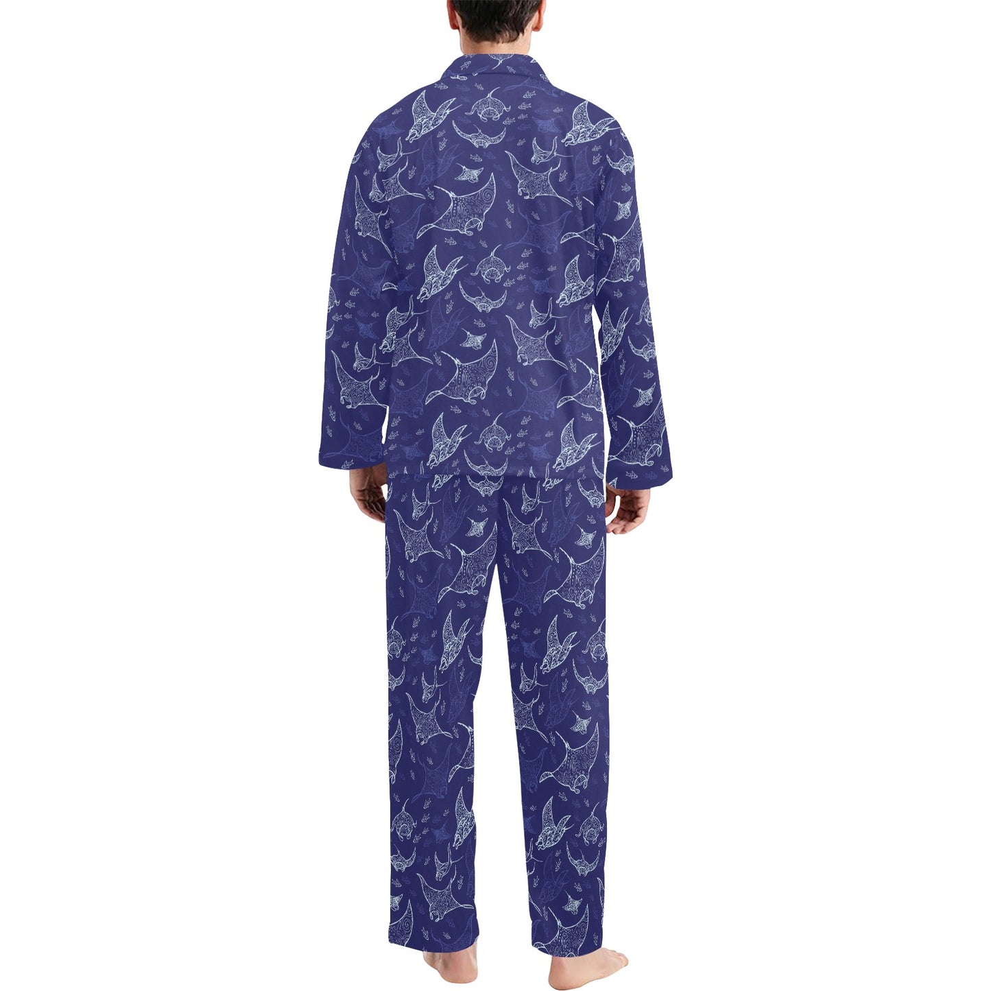 Manta Ray Print Design LKS401 Men's Long Pajama Set