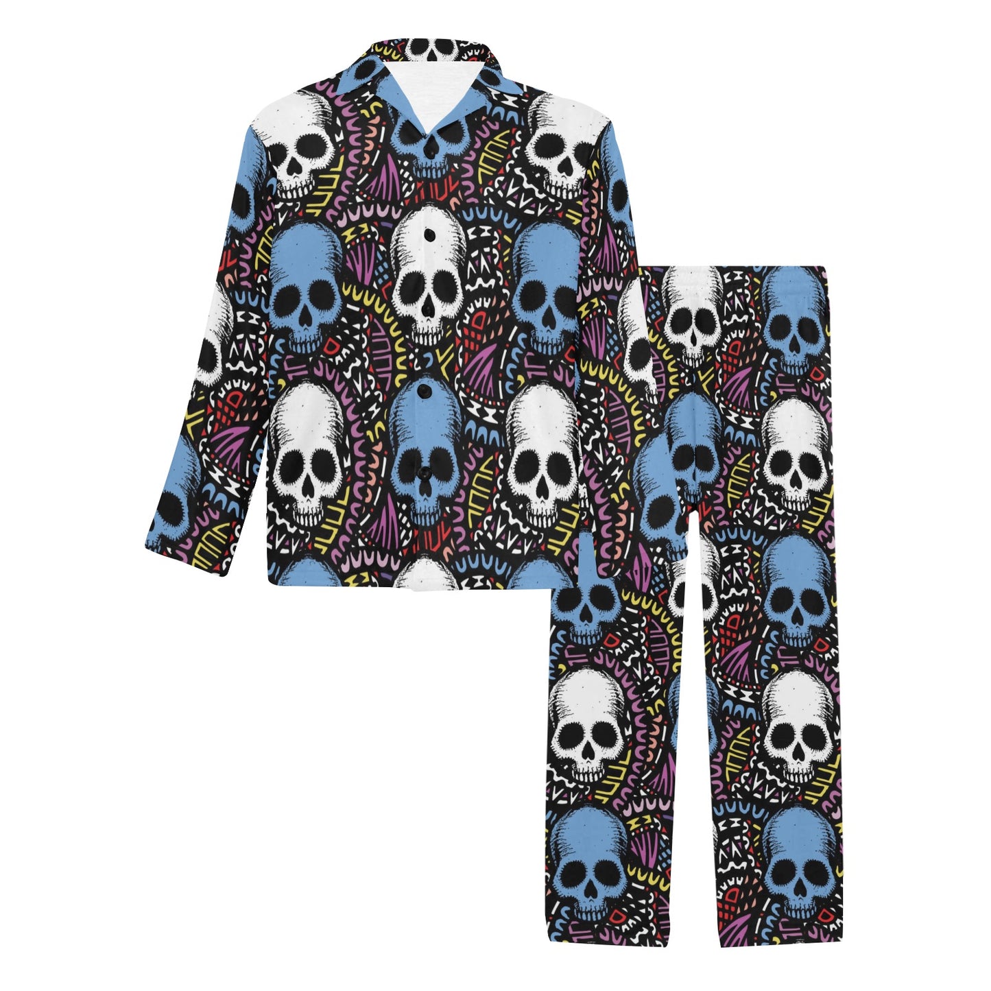 Skull Print Design LKS305 Men's Long Pajama Set