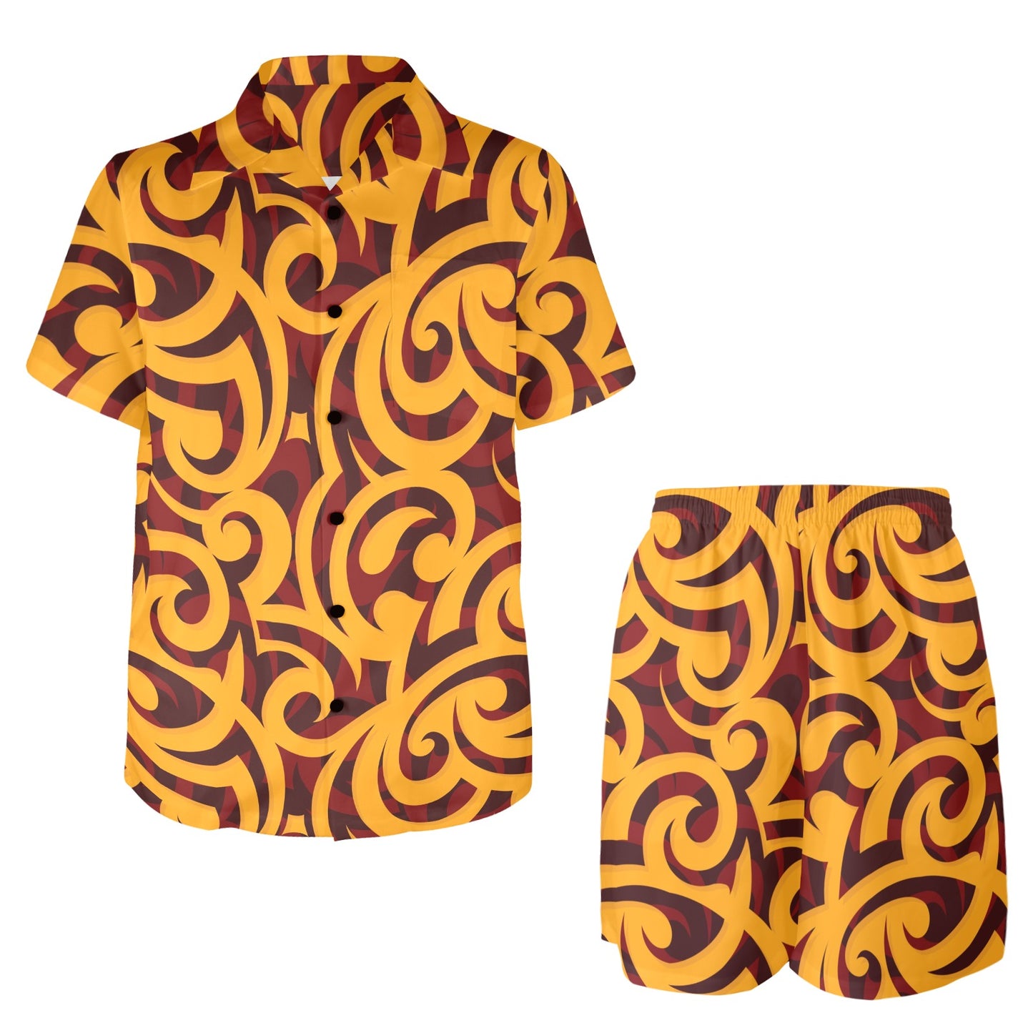 Maori Pattern Print Design 02 Men's Beach Shirt and Shorts Set