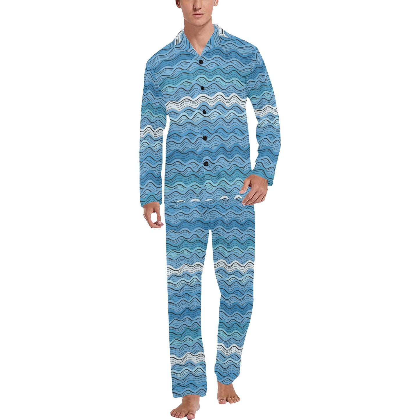 Wave Print Design LKS301 Men's Long Pajama Set