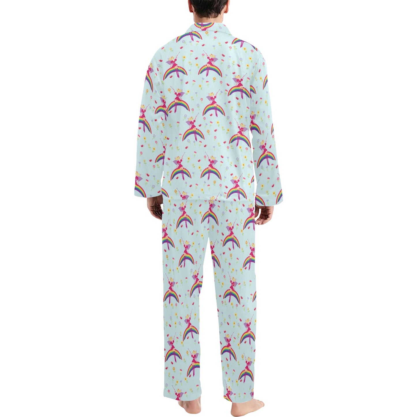 Fairy with Rainbow Print Pattern Men's Long Pajama Set