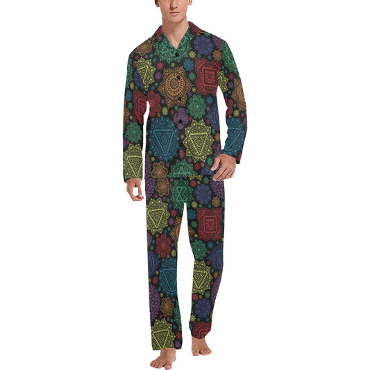 Chakra Mandala Print Pattern Men's Long Pajama Set