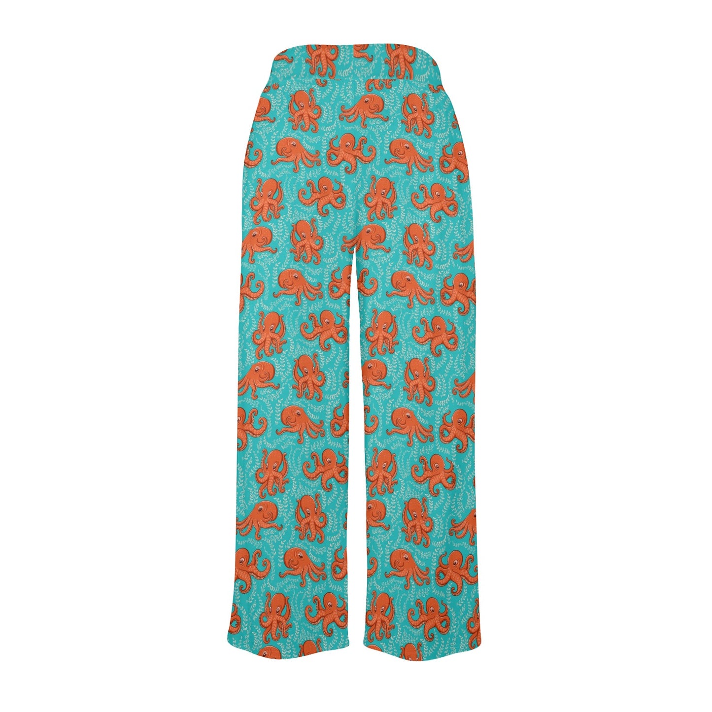 Octopus Cartoon Design Print Themed Women's Wide Leg Lounge Pants