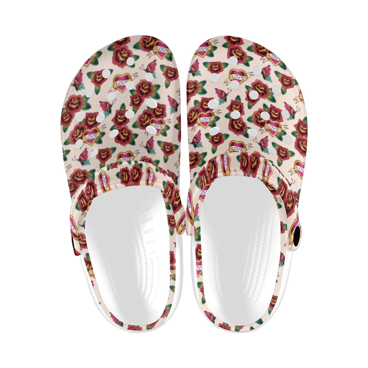 Old School Tattoo Rose Pattern Unisex Clogs Shoes