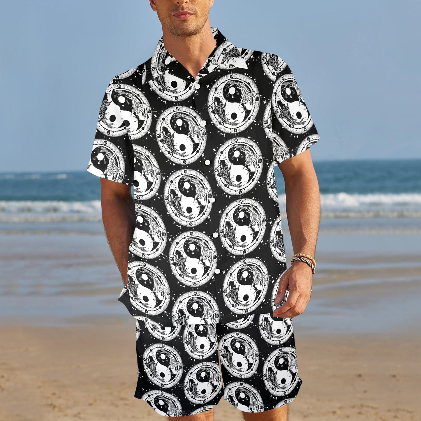 Yin Yang Koi Fish Men's Beach Shirt and Shorts Set