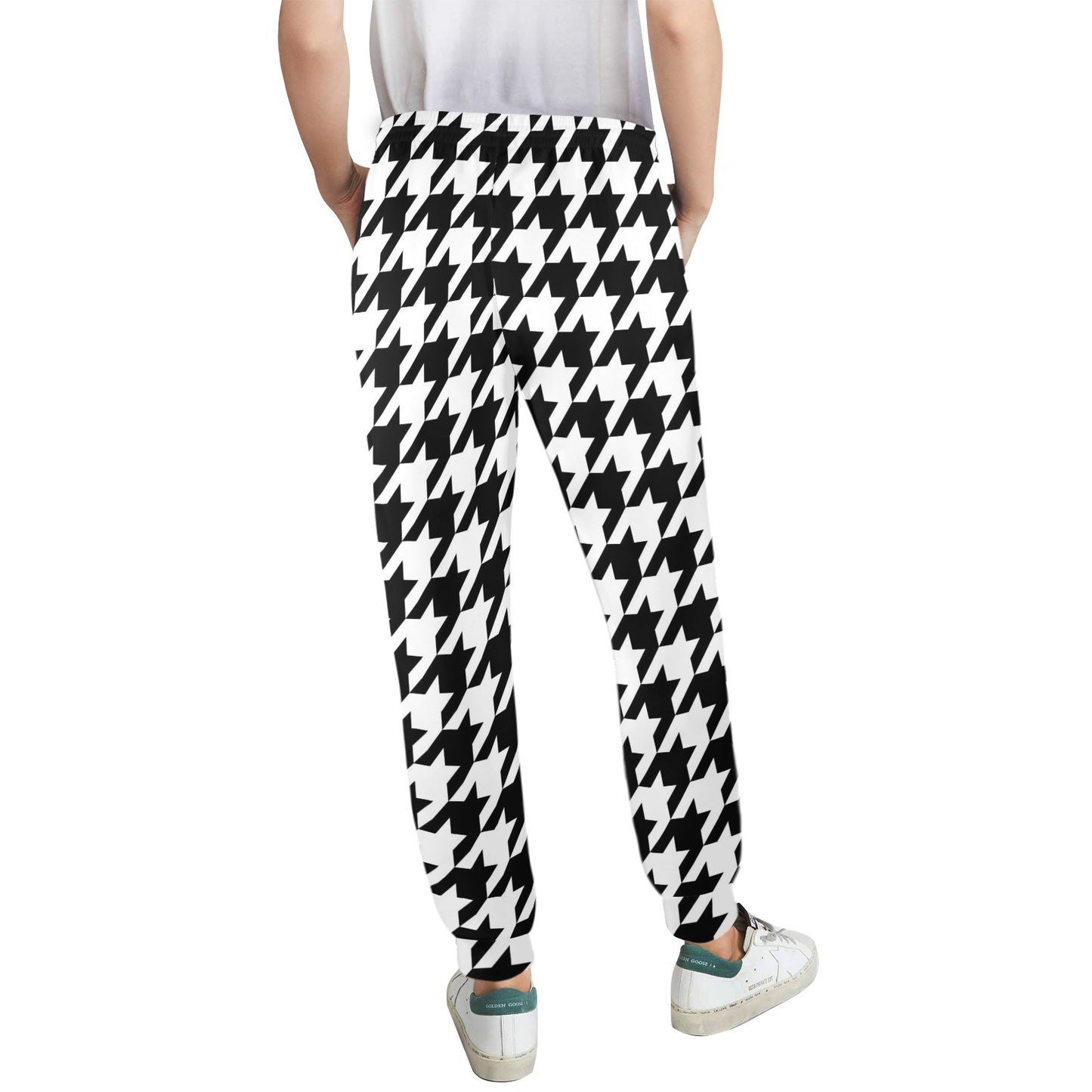 Houndstooth Black White Pattern Print Design 05 Women's Casual Track Pants
