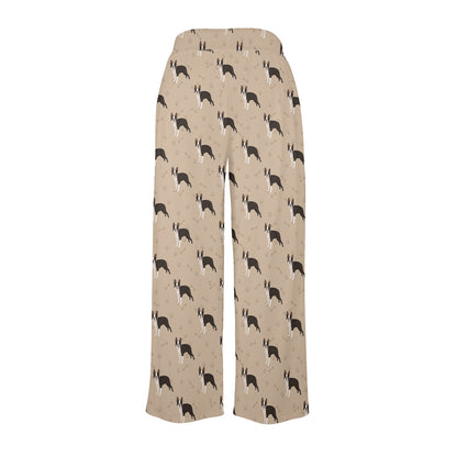 Boston Terrier Pattern Print Design 02 Women's Wide Leg Lounge Pants