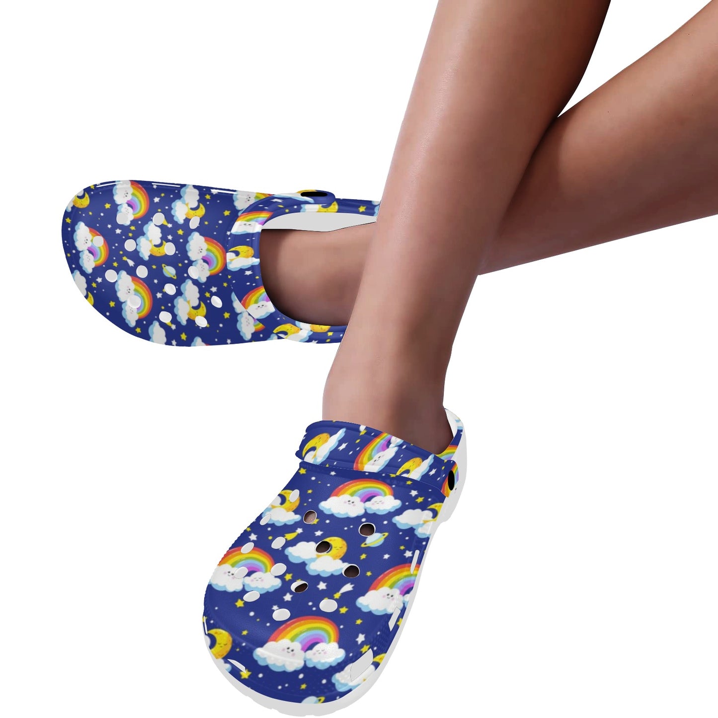 Rainbow Space Design Print Unisex Clogs Shoes