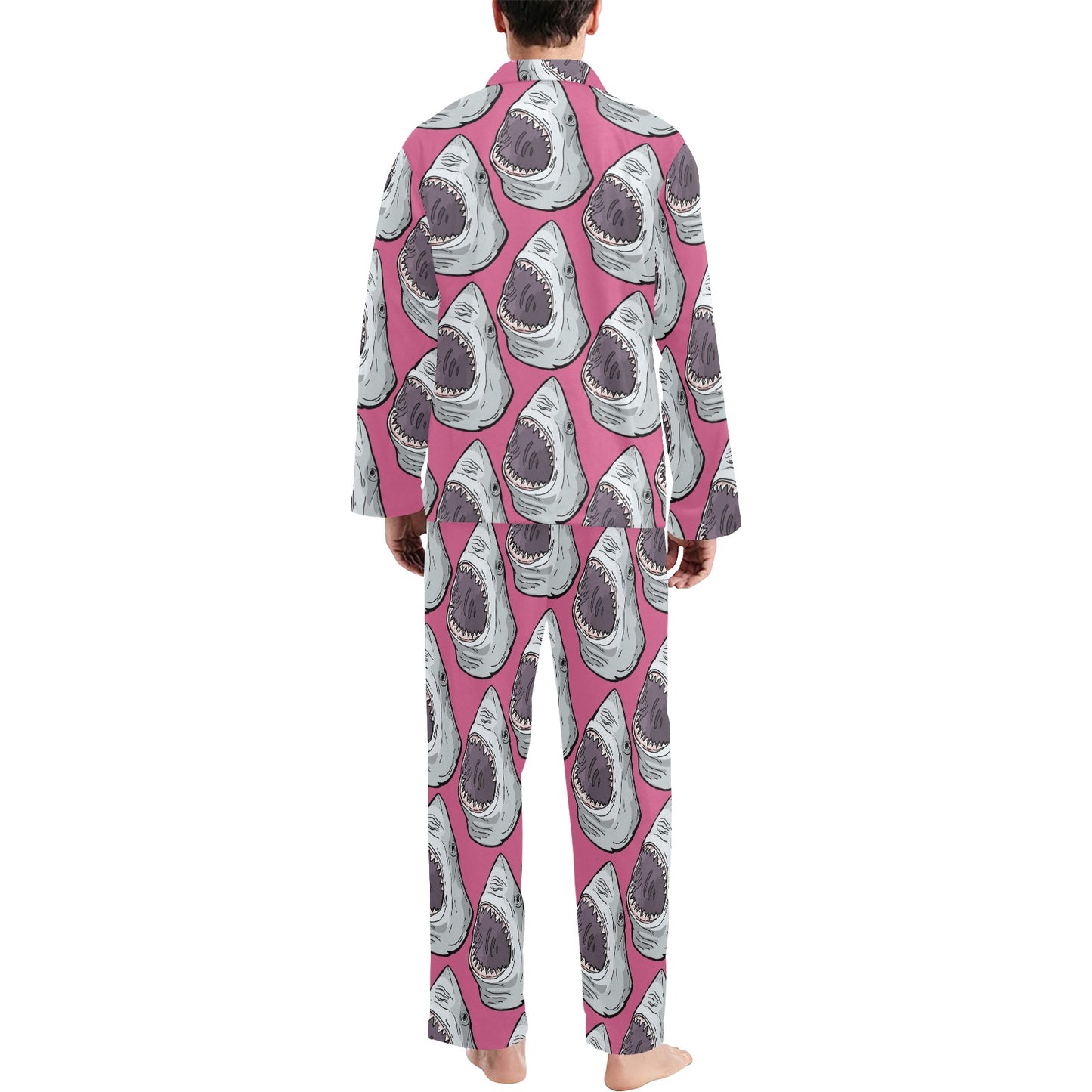 Great White Shark Pattern Print Design 01 Men's Long Pajama Set