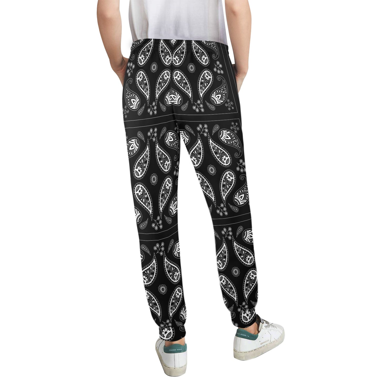 Bandana Paisley Black Print Design LKS308 Women's Casual Track Pants
