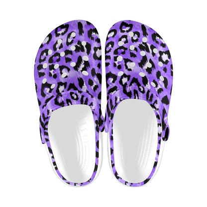 Leopard Purple Skin Print Unisex Clogs Shoes