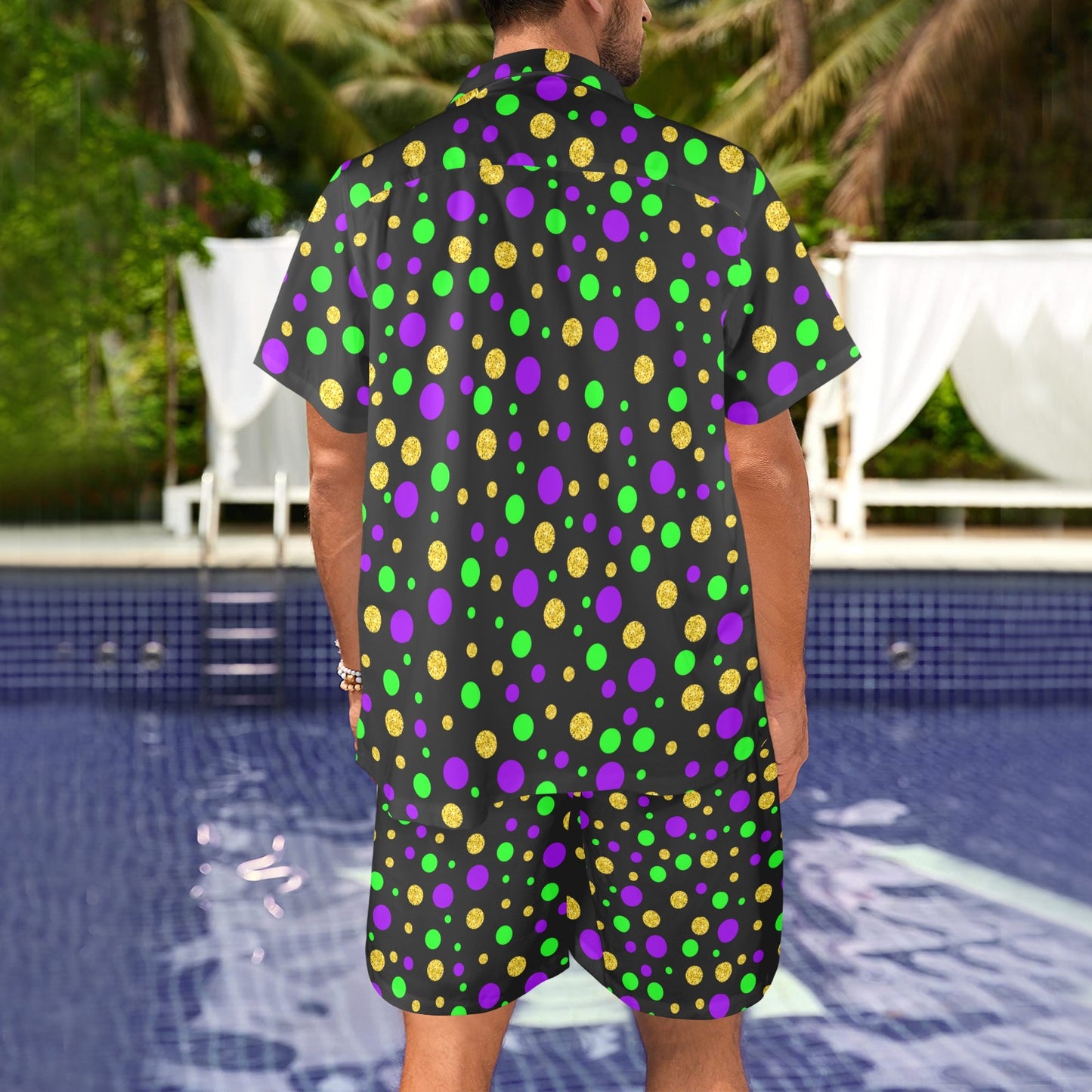 Mardi Gras Pattern Print Design 07 Men's Beach Shirt and Shorts Set