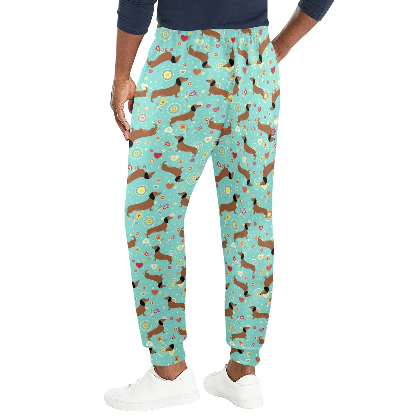 Dachshund with Floral Print Pattern Men's Casual Track Pants