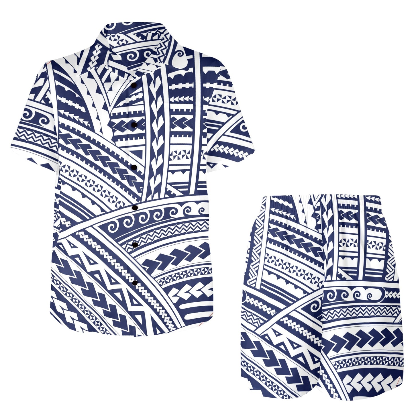 Polynesian Tribal Circle Round beach Blanket Men's Beach Shirt and Shorts Set