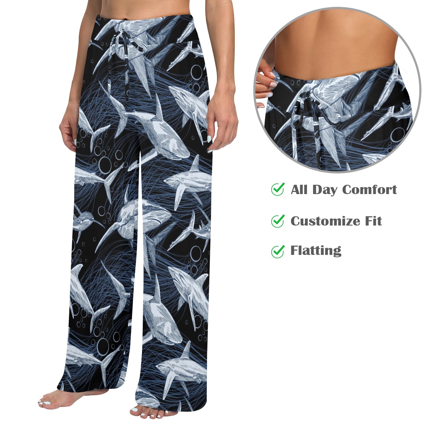 Shark Print Pattern Women's Wide Leg Lounge Pants