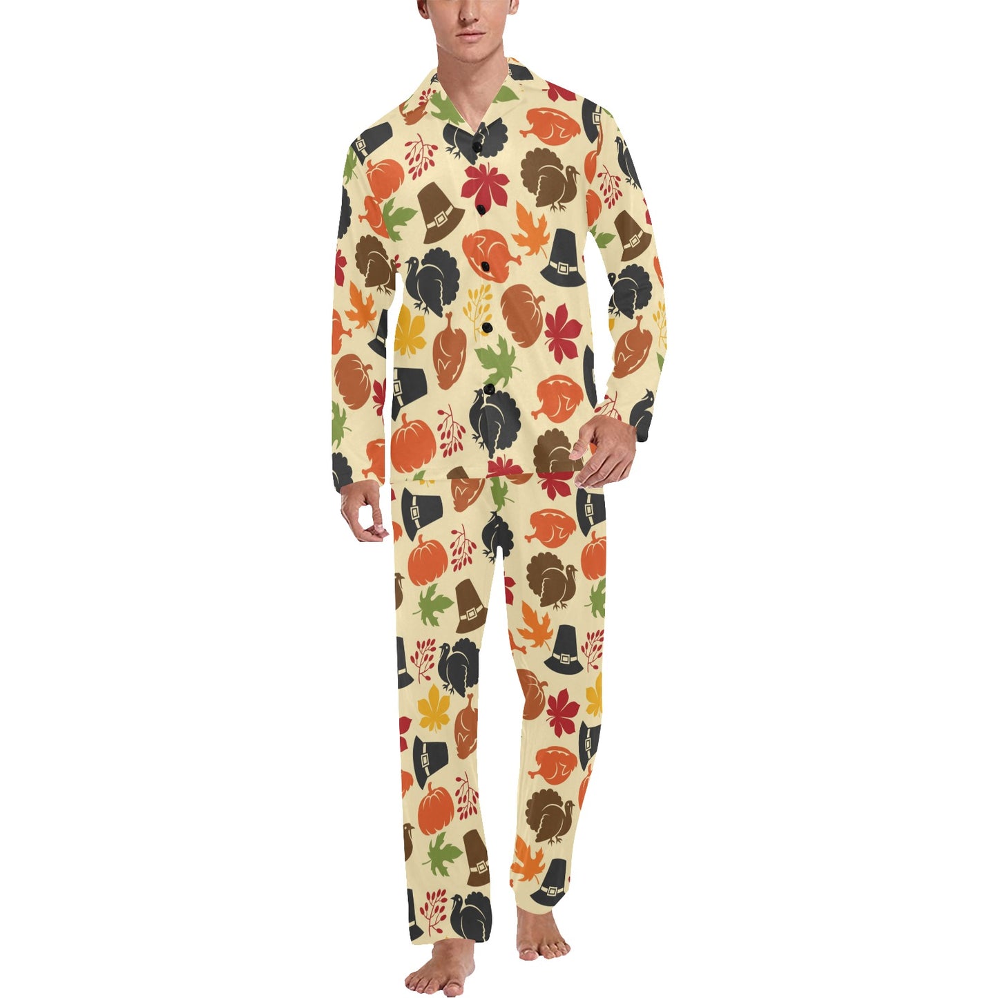 Thanksgiving Print Design LKS303 Men's Long Pajama Set