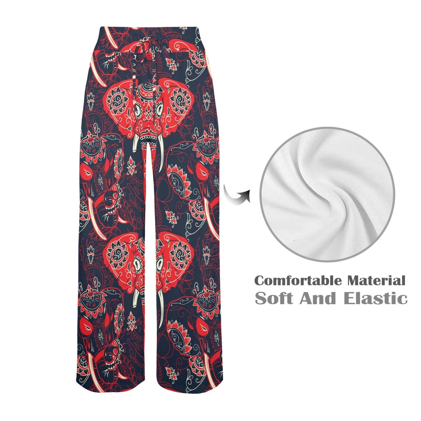 Red Indian Elephant Pattern Women's Wide Leg Lounge Pants
