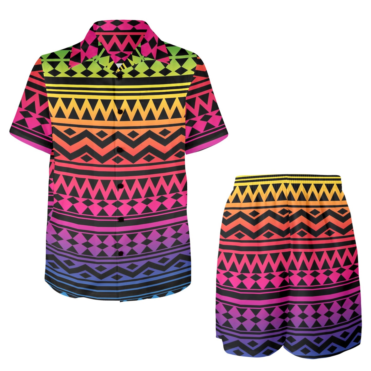 Rainbow Tribal Pattern Print Design A02 Men's Beach Shirt and Shorts Set