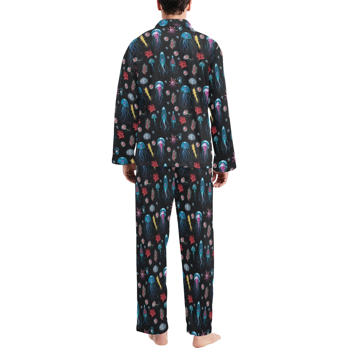 Jellyfish Underwater Print Men's Long Pajama Set