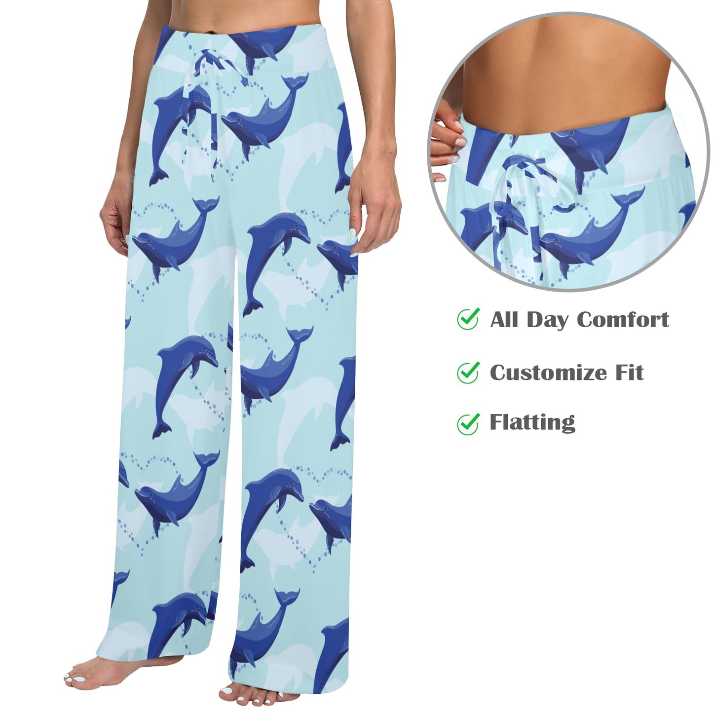 Dolphin Heart Pattern Women's Wide Leg Lounge Pants