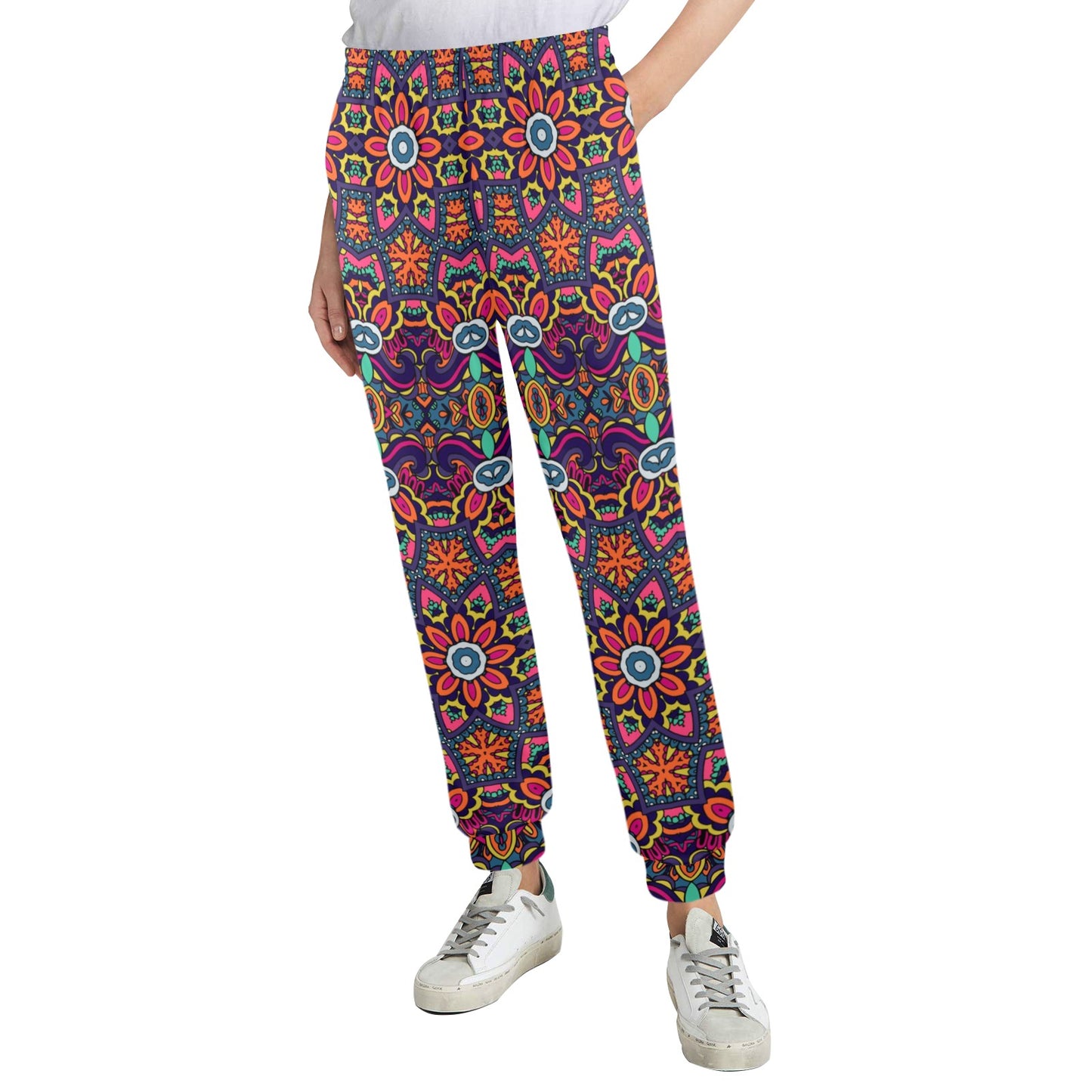 Ethnic Flower Style Print Pattern Women's Casual Track Pants