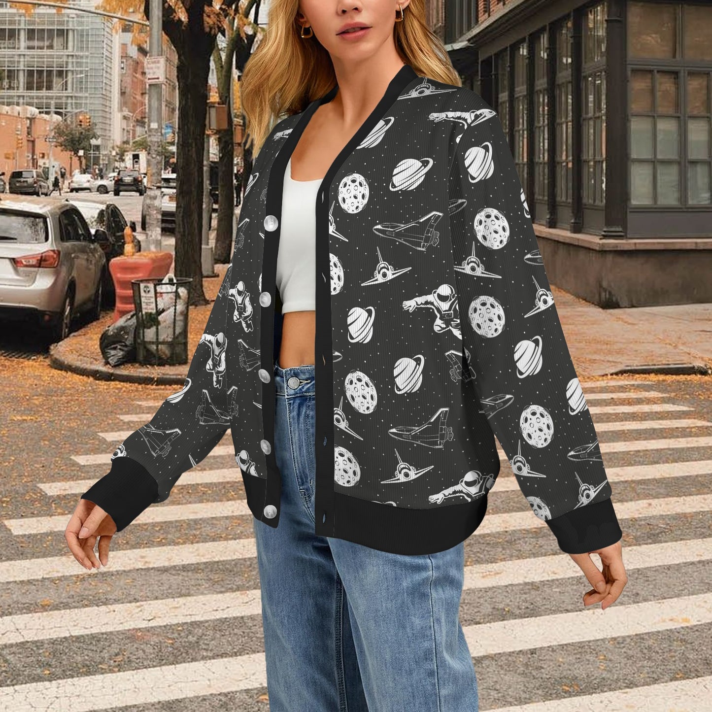 Space Astronauts Print Women's Cardigan
